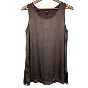 Eileen Fisher Brown 100% Silk Crinkle Scoop Neck Tank Top Large Lux Layering